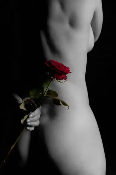 erotisches Foto mit nackter Frau und Rose