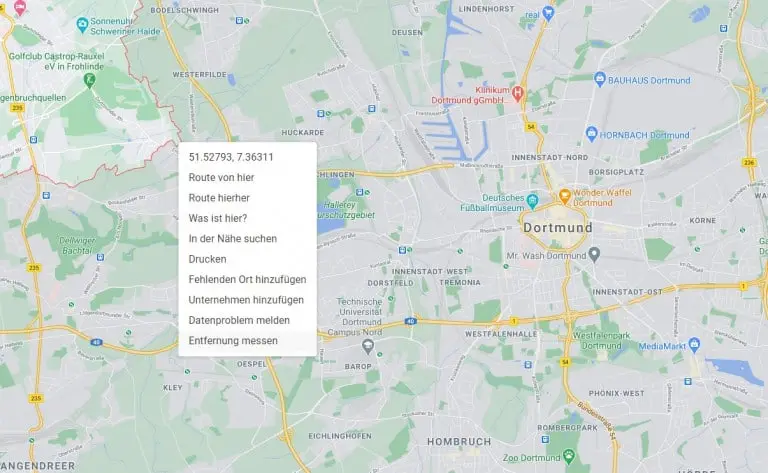 Entfernung mit Google Maps messen