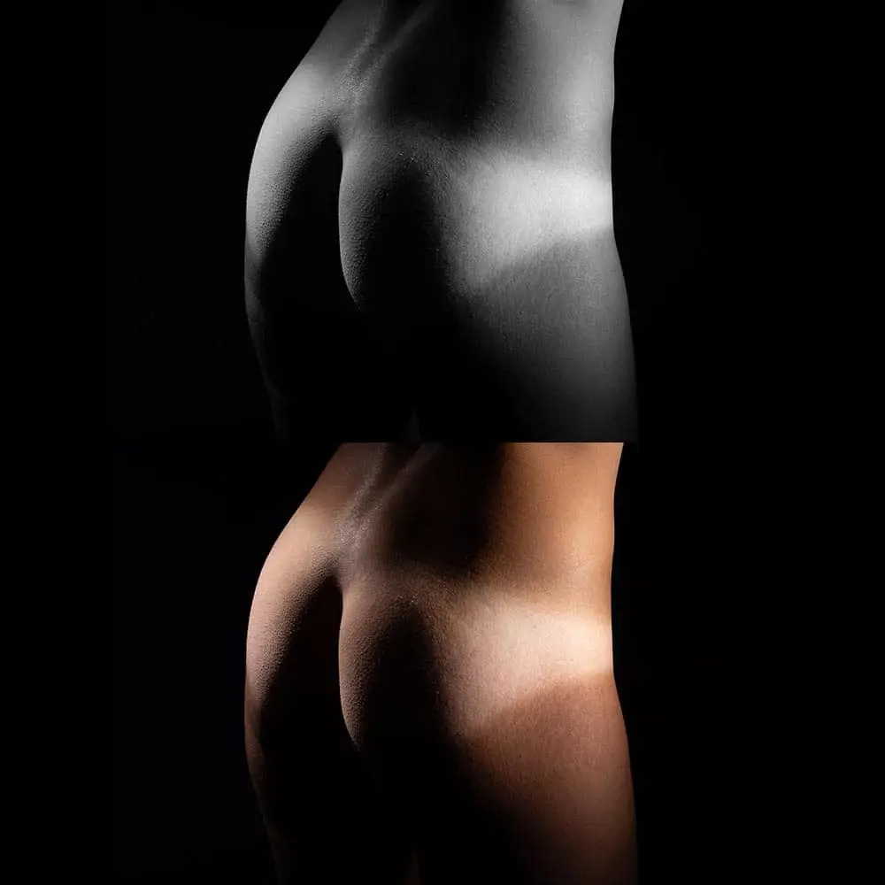 Bikini-Streifen stören beim erotischen Fotoshooting - Bild in Farbe / sw - fotografiert vom Fotostudio Keepsmile, Castrop-Rausel