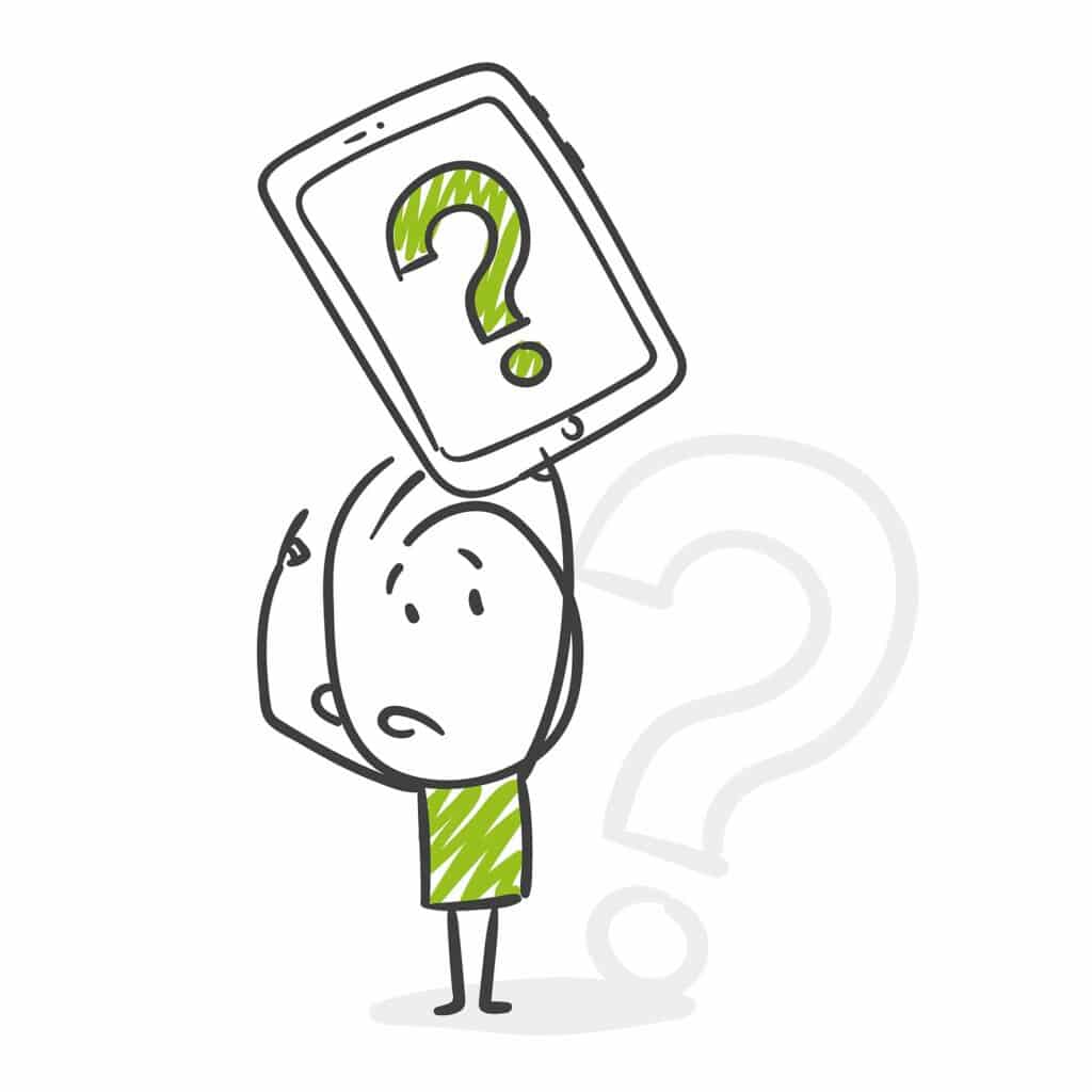 Ein Strichm&auml;nnchen h&auml;lt ein Schild mit einem Fragezeichen hoch